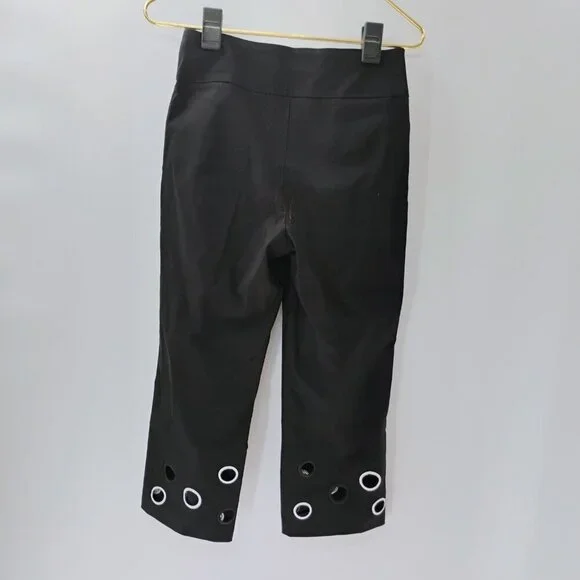 Joseph Ribkoff Womens Size 4 Crop Capri Black Pants Faux Coin Details #3610 - Picture 8 of 12